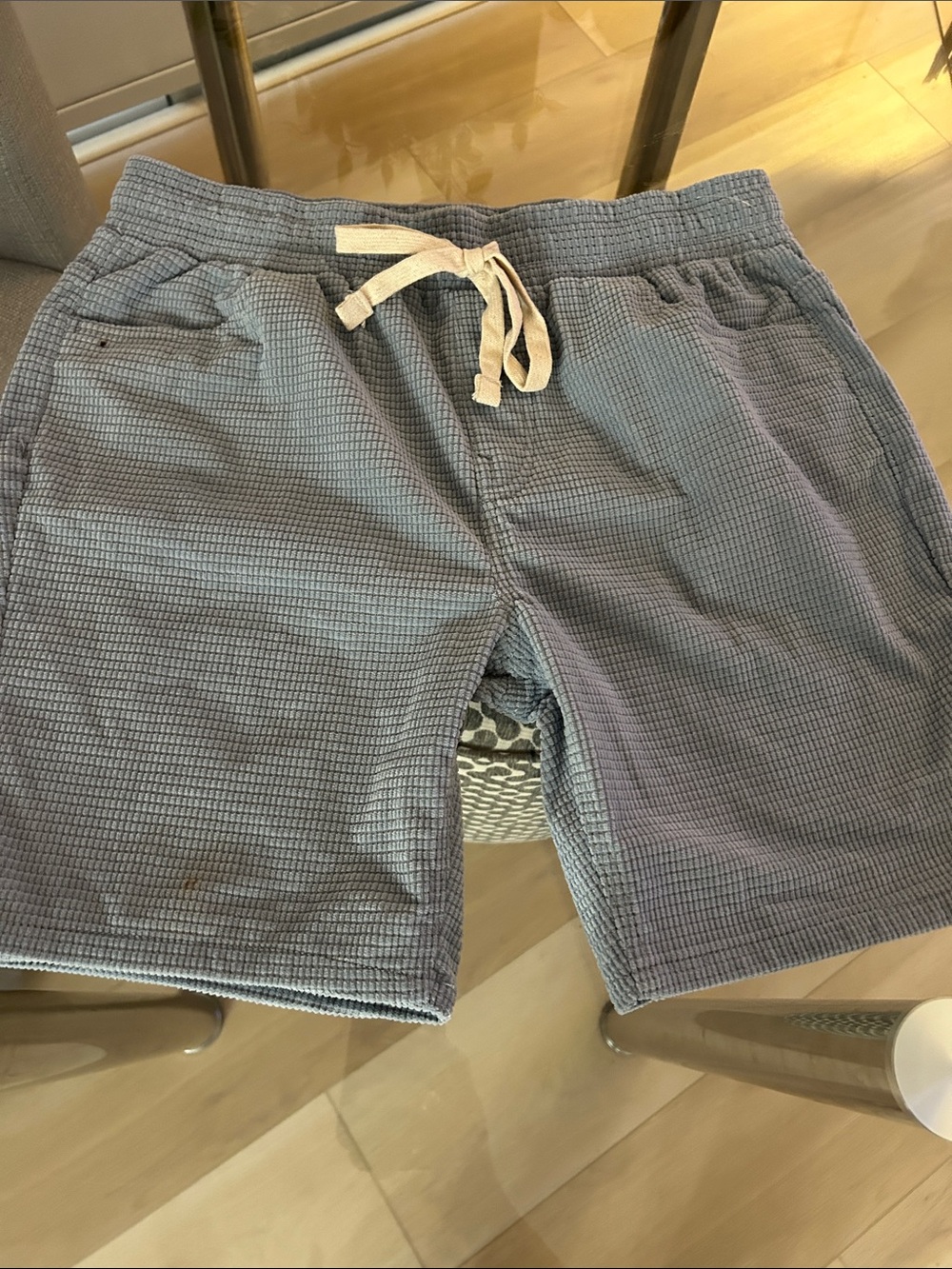Essentials Blue Textured Waffle Knit Drawstring Shorts